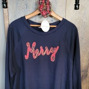 Philosophy Merry Plaid Appliqué Women's Navy Sweatshirt